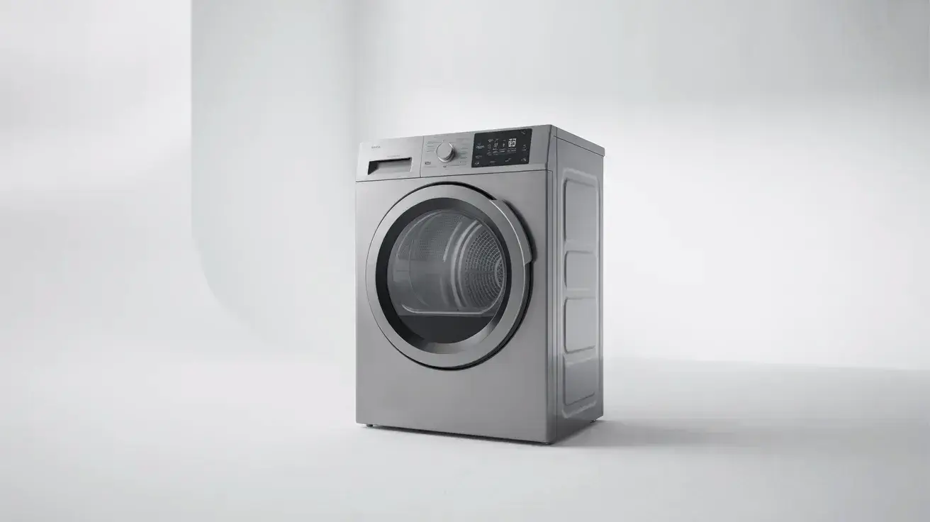 Modern front load clothes dryer appliance isolated for service representation