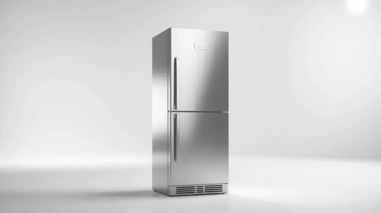 Modern upright freezer appliance isolated for service representation