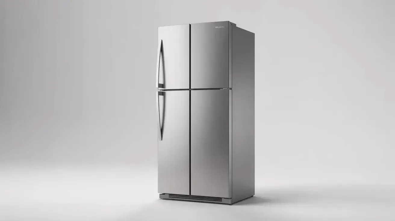 Modern double door refrigerator appliance isolated for service representation